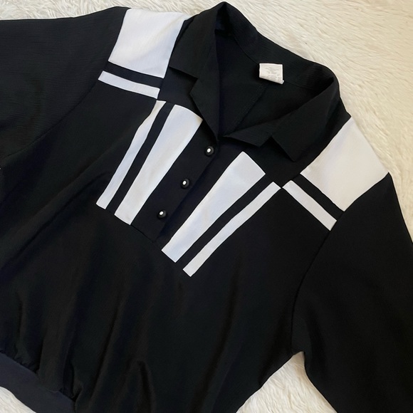 Vintage 80s retro color block casual black and white top - Picture 10 of 13